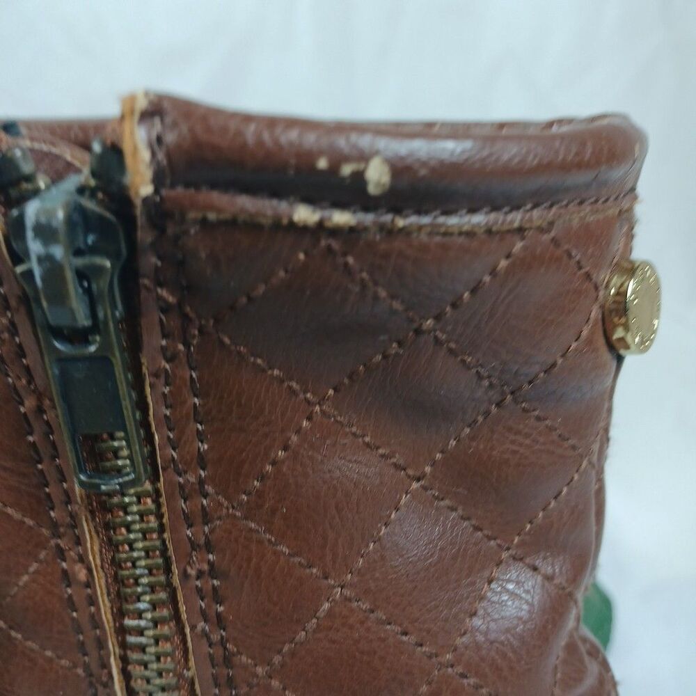 Steve Madden Duck Boots Women’s Size 8 Green Rubber Brown Leather Quilted Winter - Picture 9 of 13